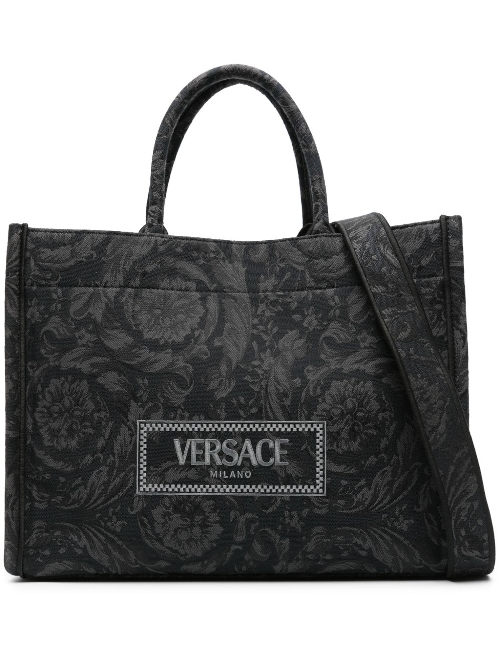 Versace Barocco Athena 大号提花手提包 - 黑色
