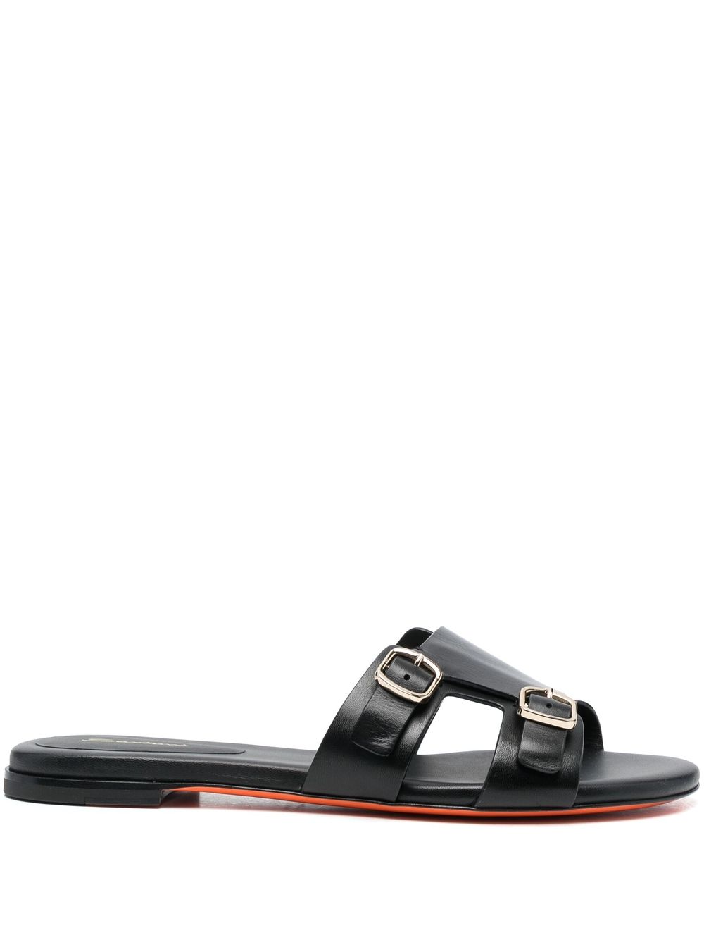 Santoni 双带平底皮质凉鞋 - 黑色