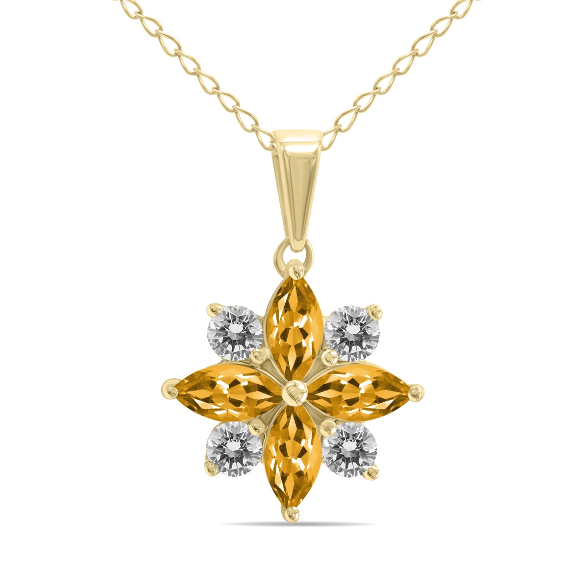 3/4 Carat TW Citrine and Diamond Flower Pendant in 10K Yellow Gold