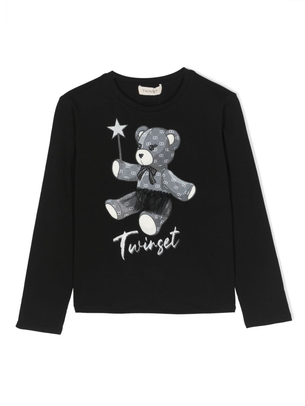 TWINSET Kids 泰迪熊印花棉混纺T恤 - 黑色