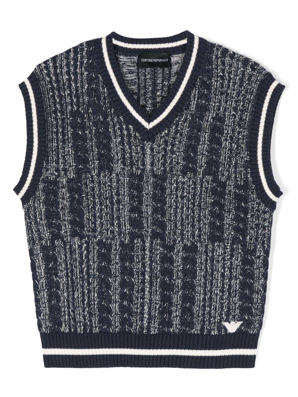 Emporio Armani Kids V领粗绞花针织迷你连衣裙 - 蓝色