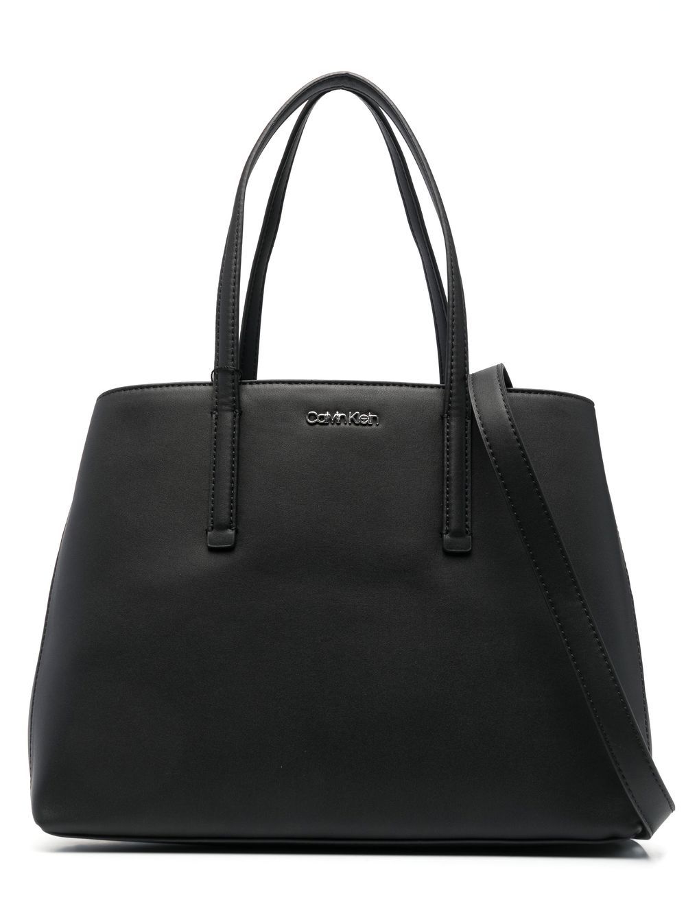 Calvin Klein logo人造皮革手提包 - 黑色
