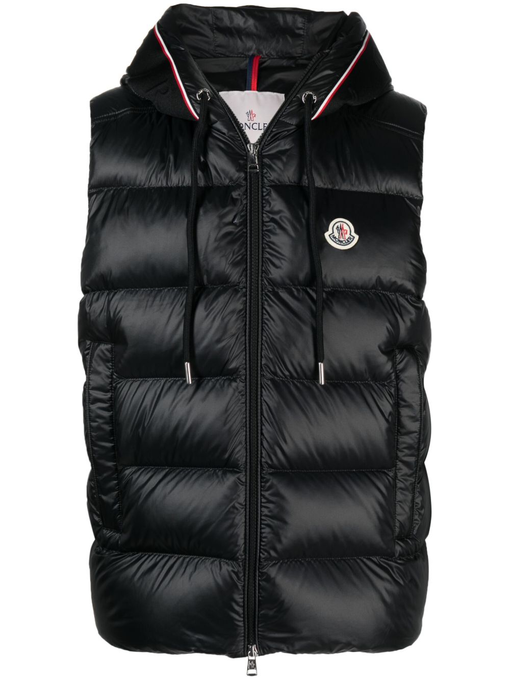 Moncler 标贴绗缝连帽马甲 - 黑色