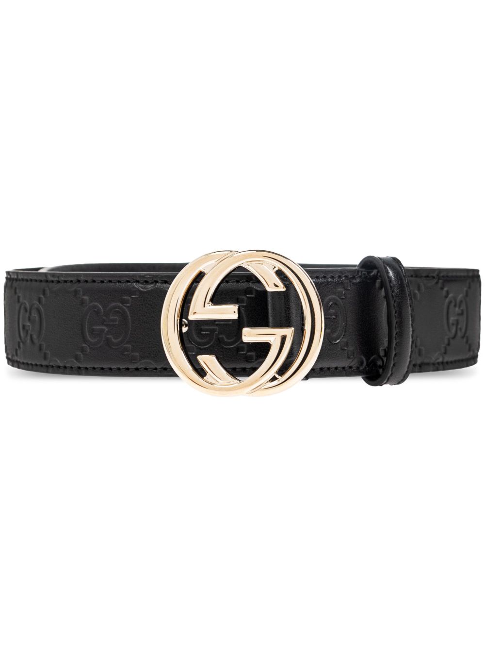 Gucci Interlocking G 扣环腰带 - 黑色