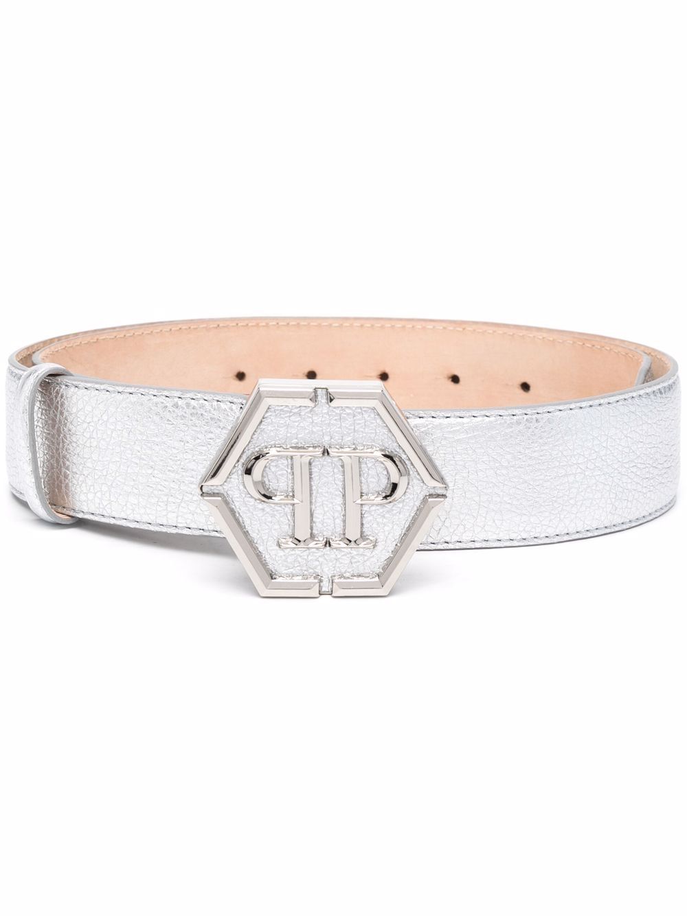 Philipp Plein logo标牌金属感腰带 - 银色