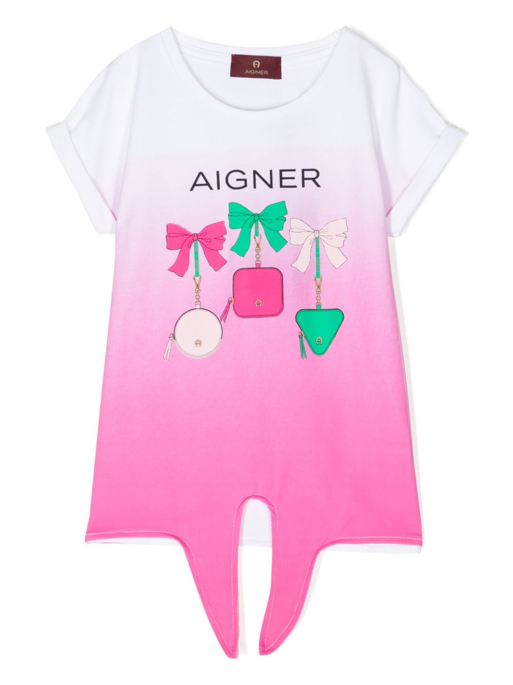 Aigner Kids logo印花正面系带T恤 - 粉色