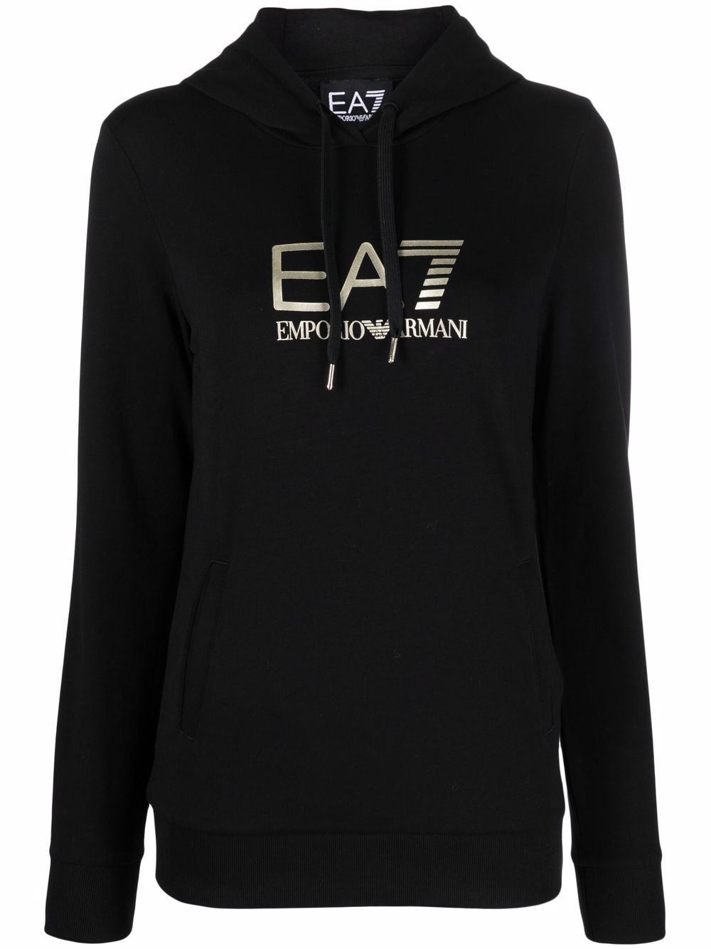 Ea7 Emporio Armani logo印花连帽衫 - 黑色