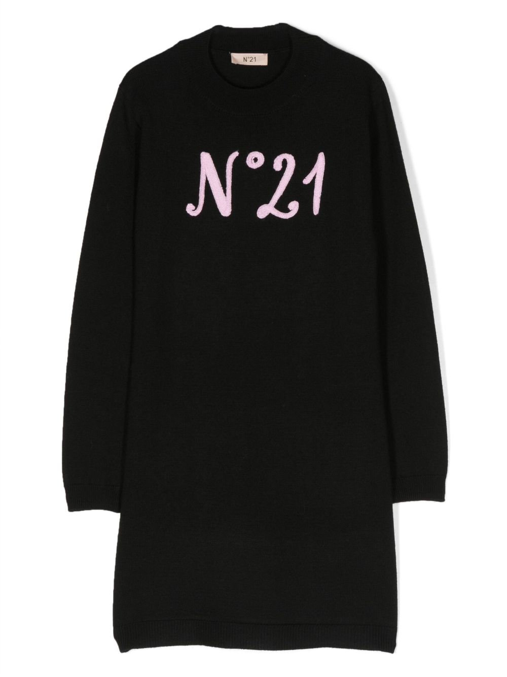 Nº21 Kids logo印花长袖连衣裙 - 黑色