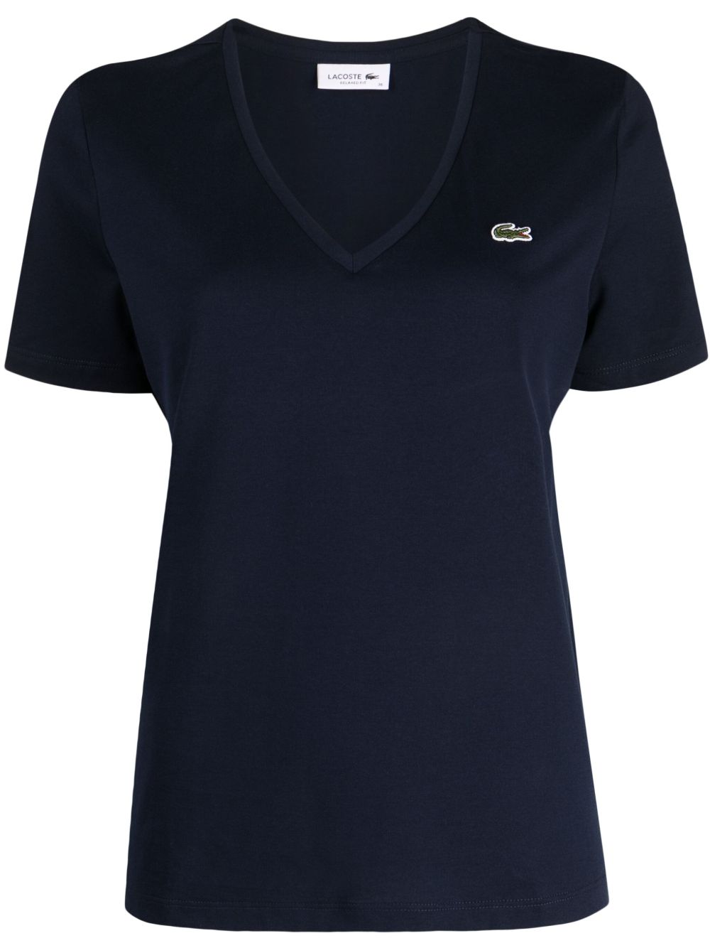 Lacoste V领标贴T恤 - 蓝色