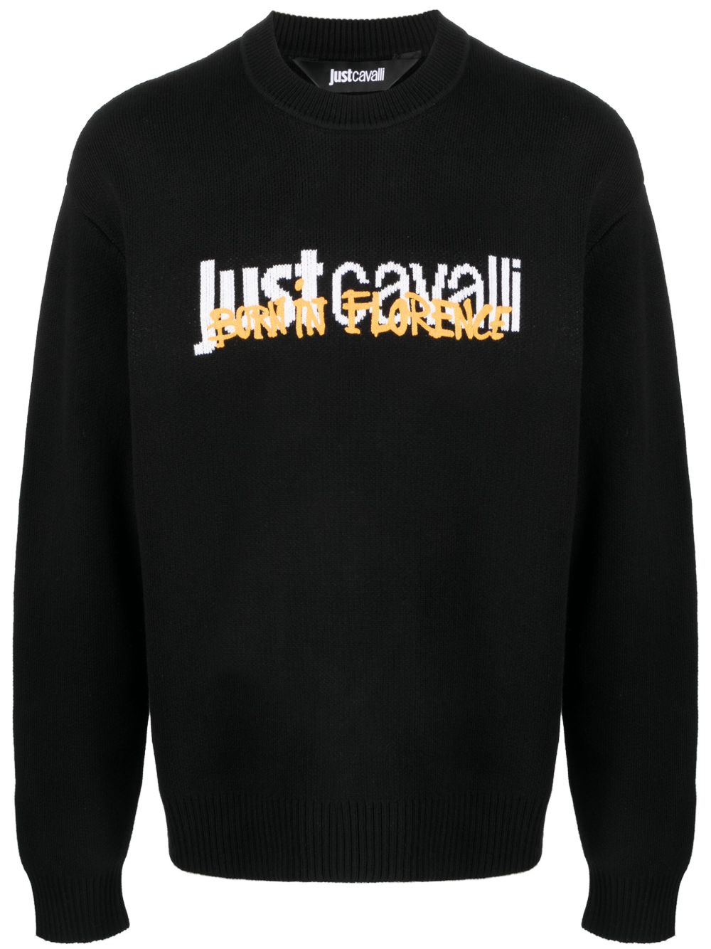 Just Cavalli logo嵌花针织棉卫衣 - 黑色
