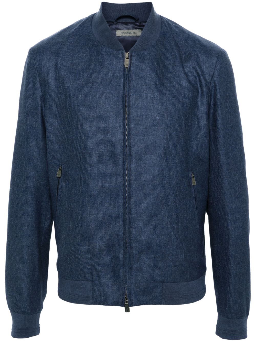 Corneliani 交扣斜纹布夹克 - 蓝色