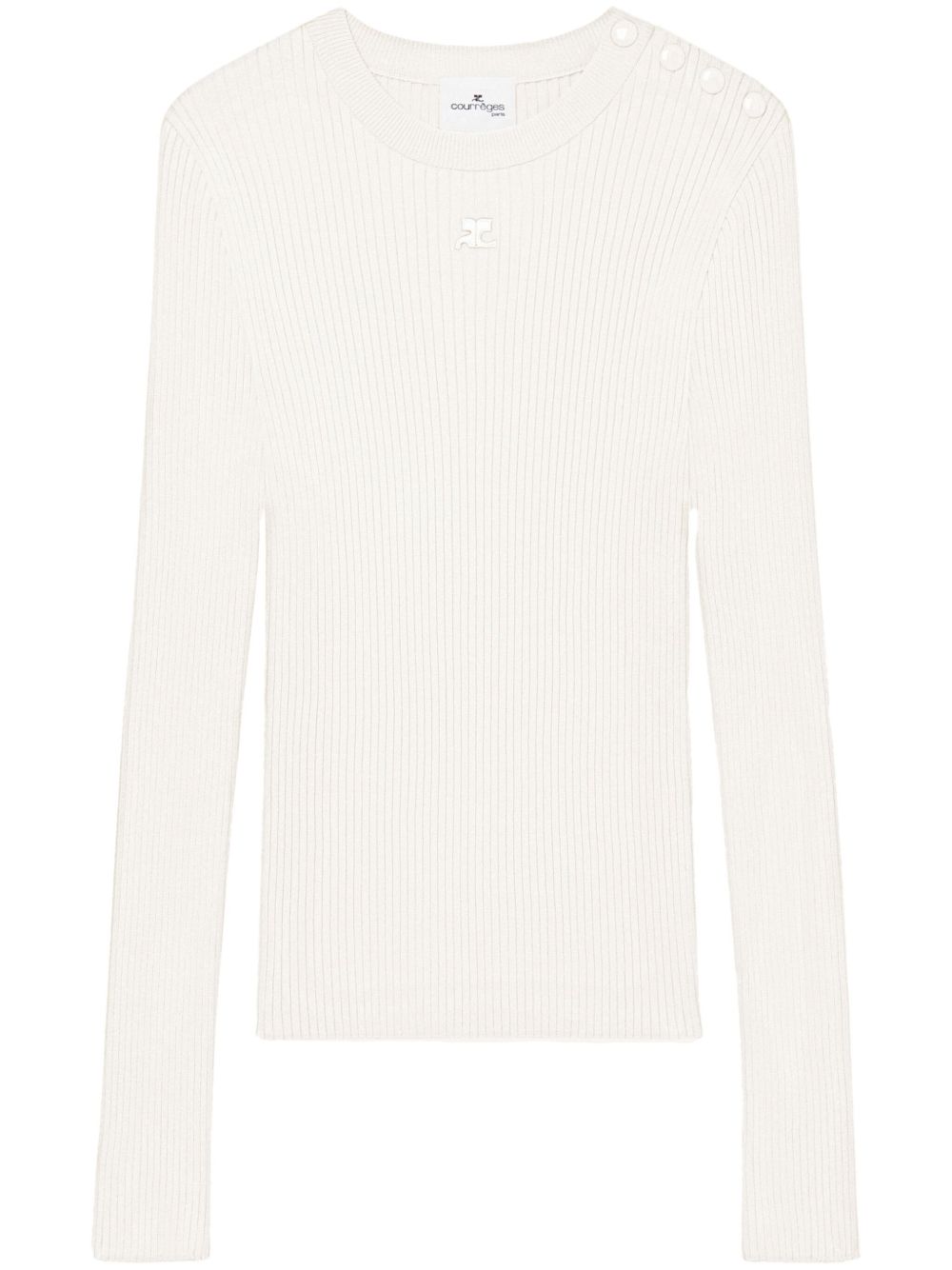 Courrèges logo刺绣罗纹针织毛衣 - 白色