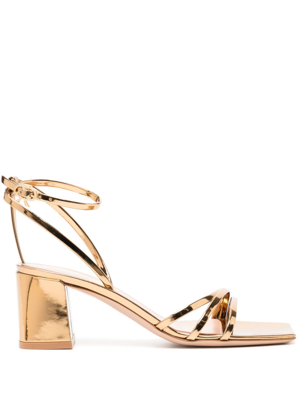 Gianvito Rossi Brielle 镜面皮质中跟凉鞋 - 金色