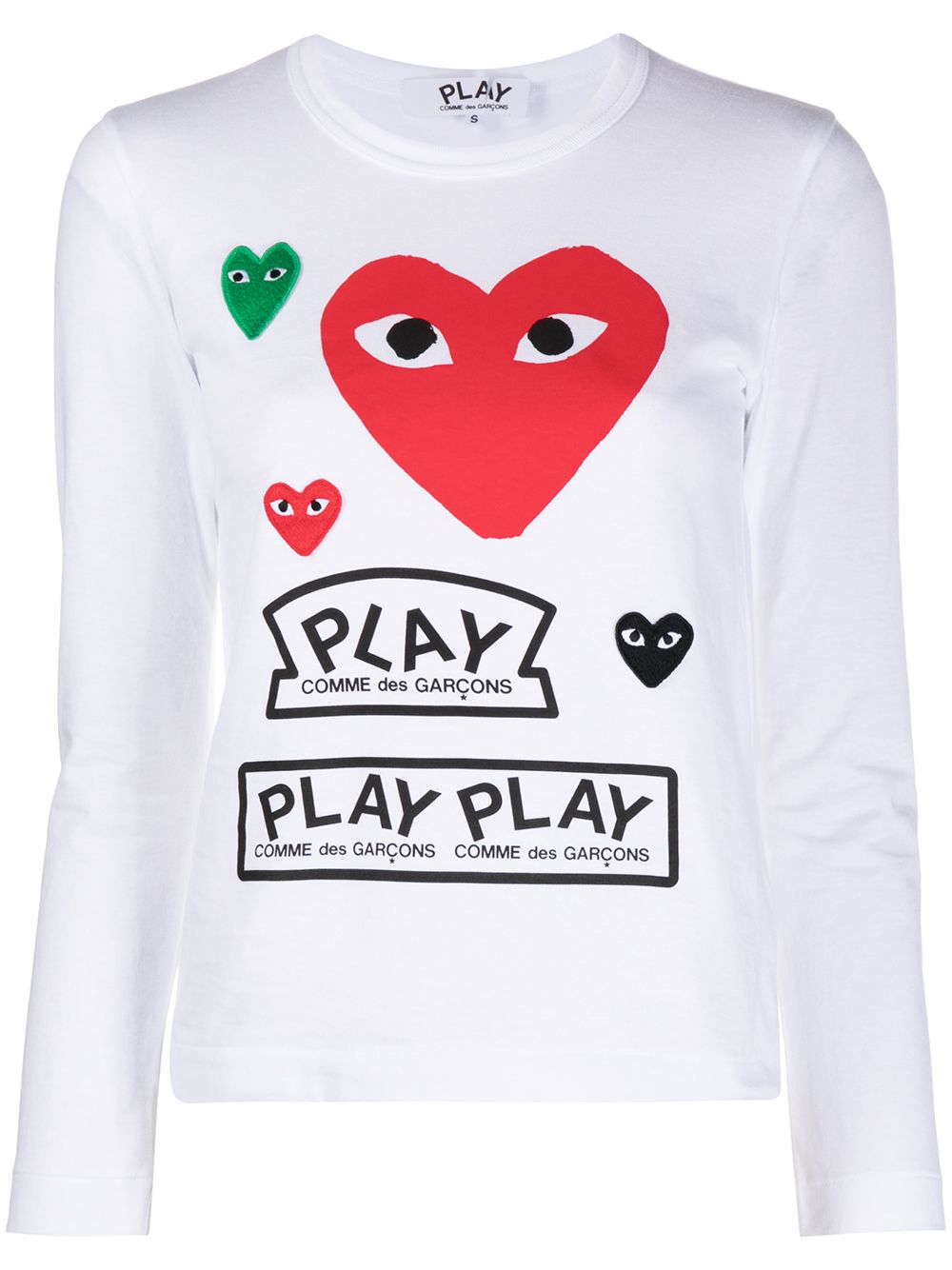 Comme Des Garçons Play 多个logo长袖T恤 - 白色