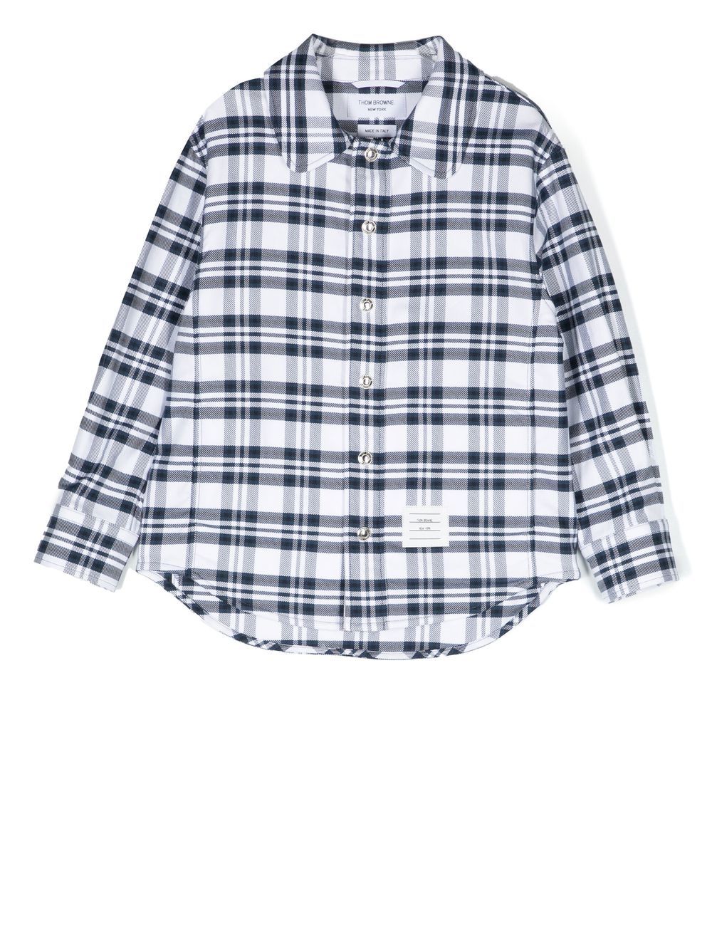Thom Browne Kids 格纹衬衫 - 蓝色