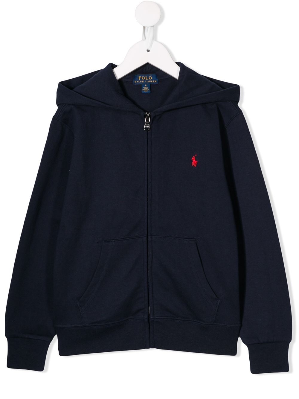 POLO RALPH LAUREN KIDS logo刺绣拉链连帽衫 - 蓝色