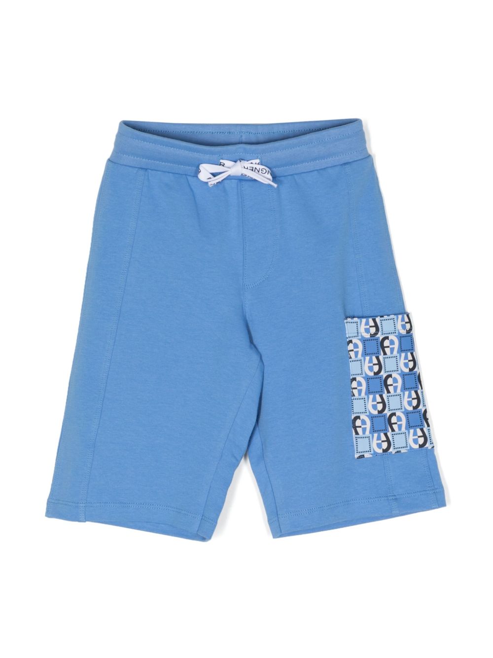 Aigner Kids logo印花棉短裤 - 蓝色