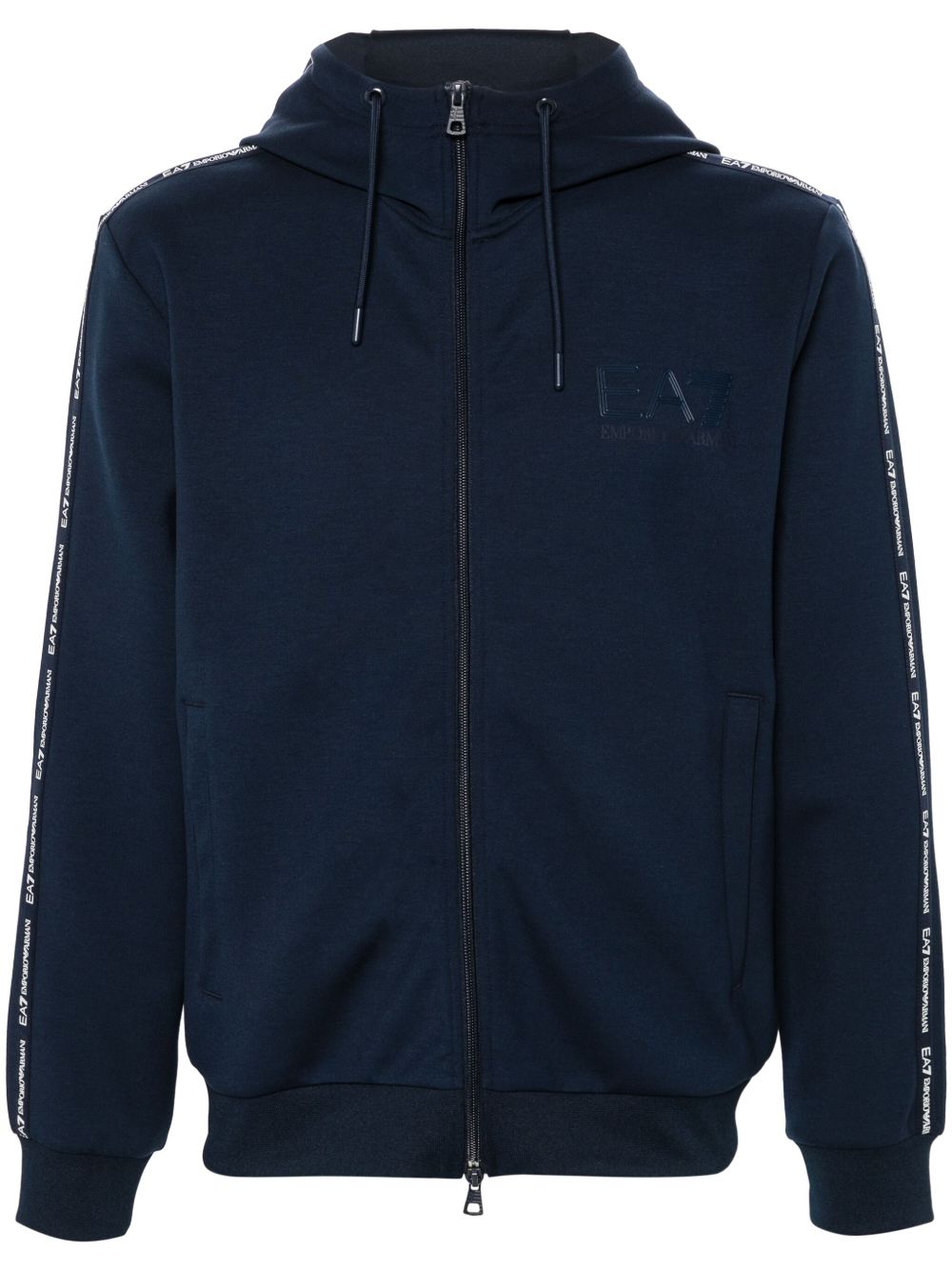 Ea7 Emporio Armani logo饰带细节连帽衫 - 蓝色