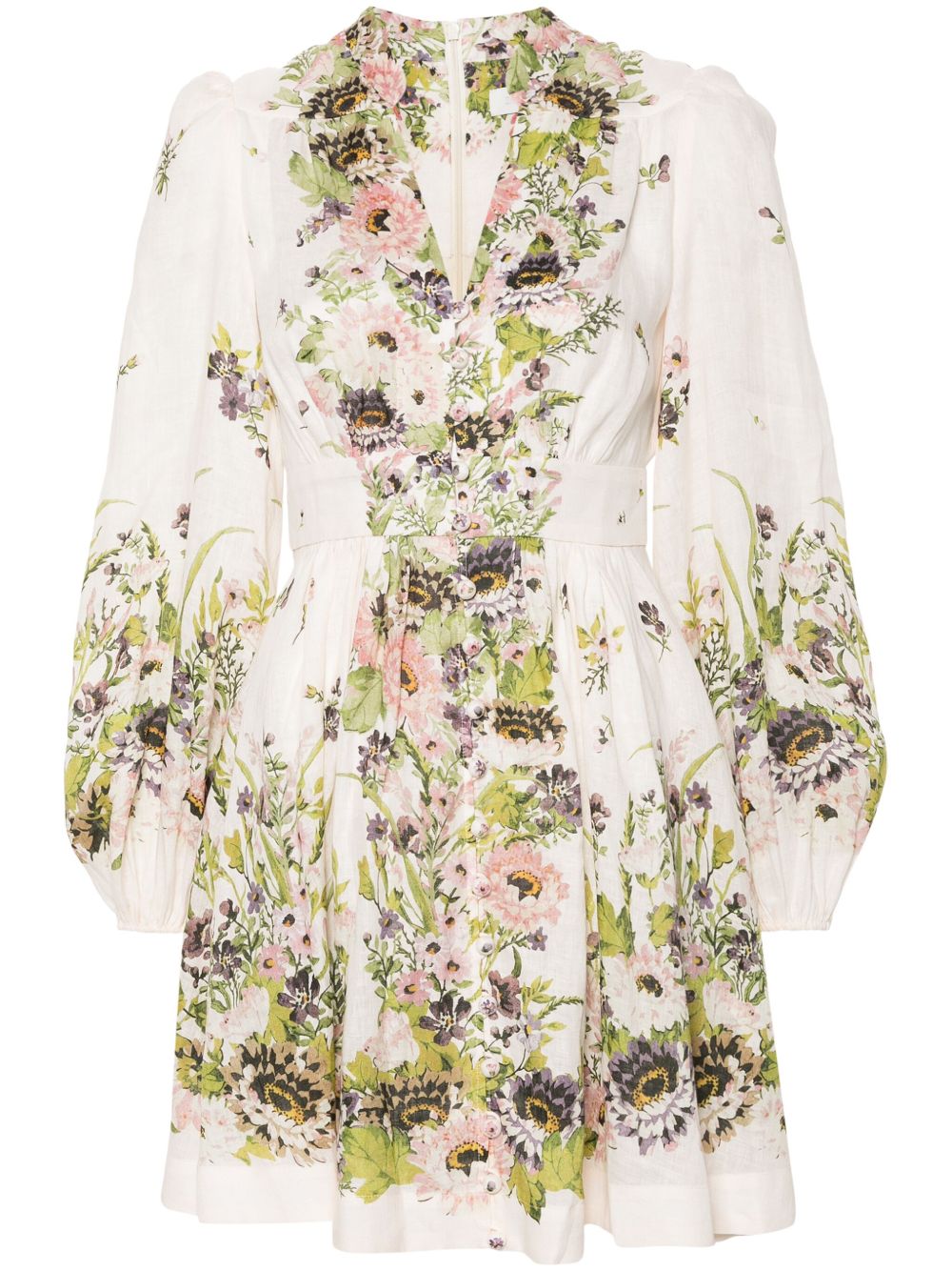 ZIMMERMANN Halliday Plunge 亚麻迷你连衣裙 - 中性色