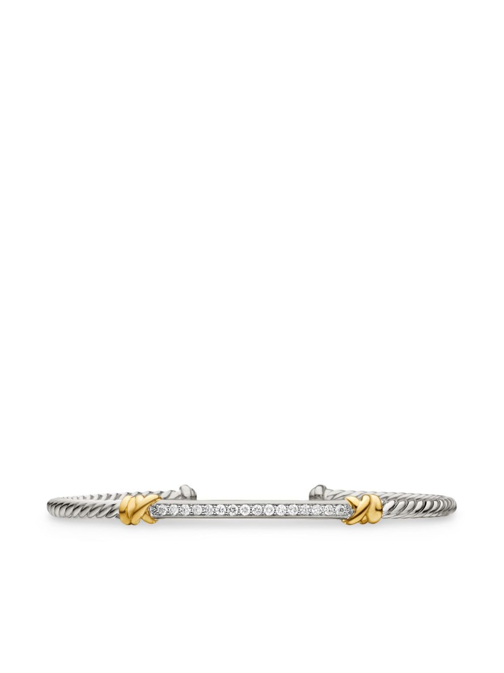 David Yurman 18K黄金纯银 Petite Helena Classic Cable Station 钻石手链 - 银色