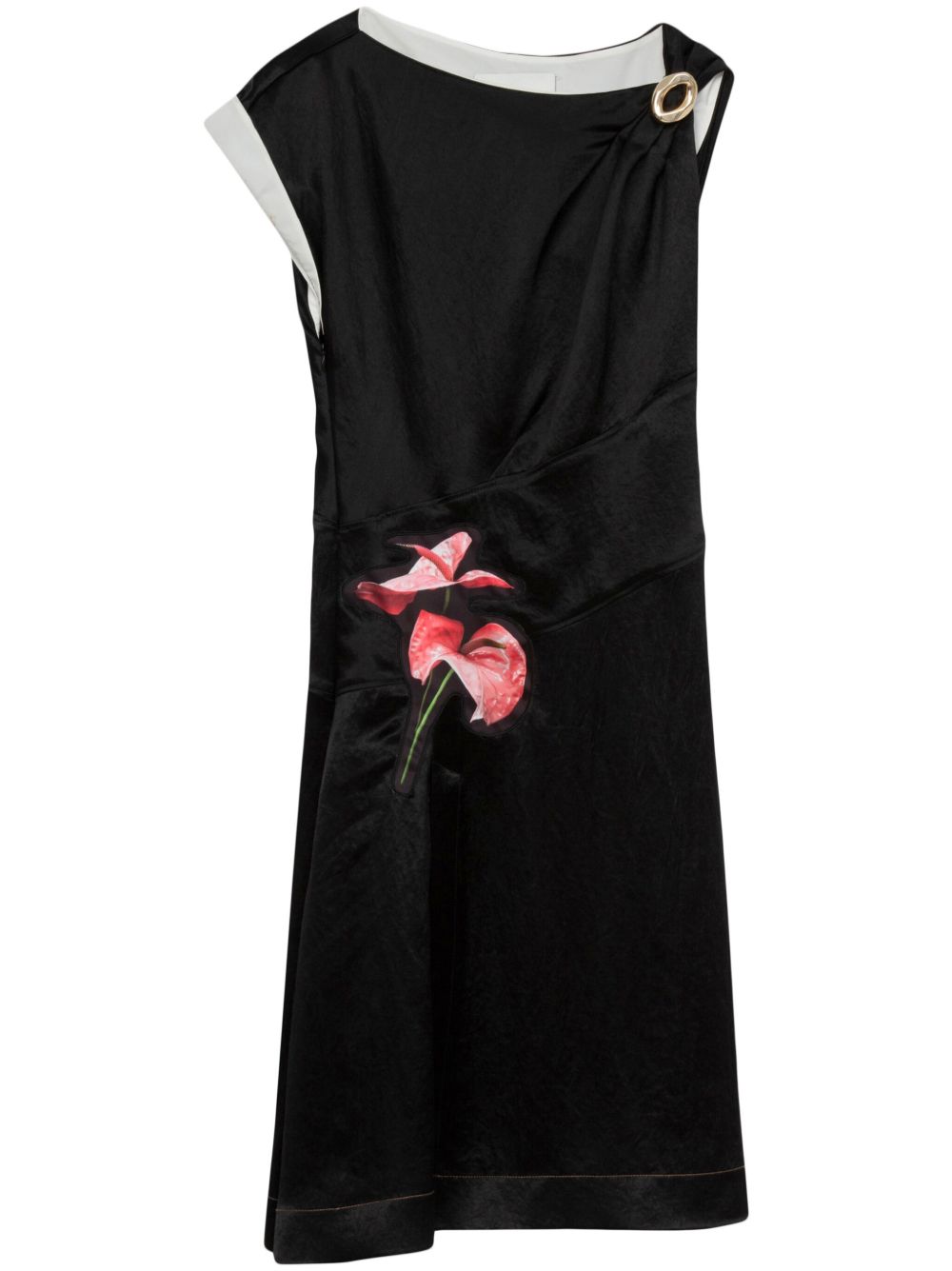 3.1 Phillip Lim 花卉图案垂坠旋褶连衣裙 - 黑色