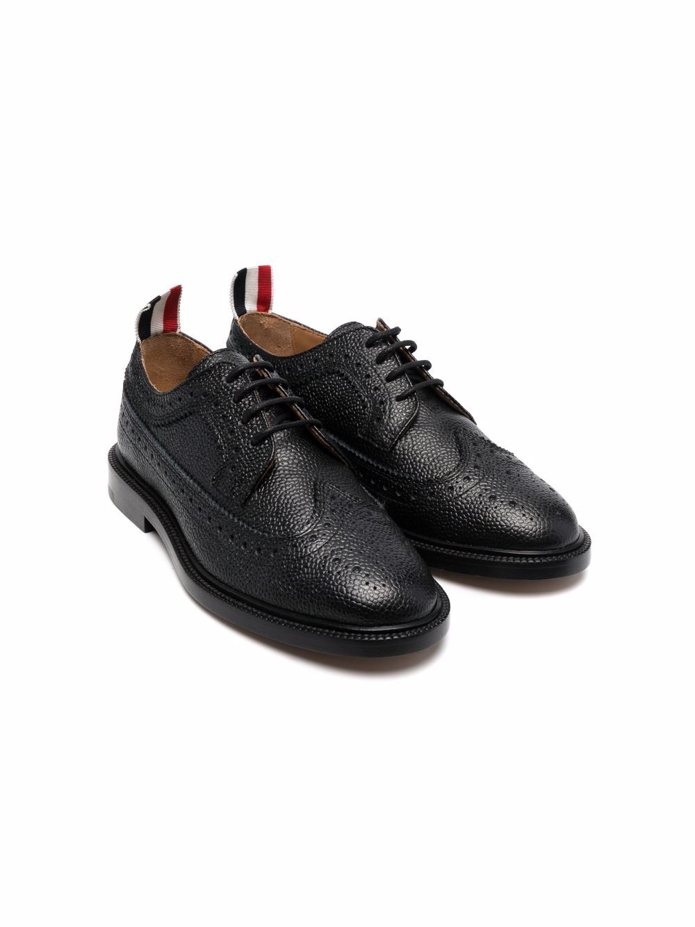 Thom Browne Kids 卵石皮质系带布洛克鞋 - 黑色