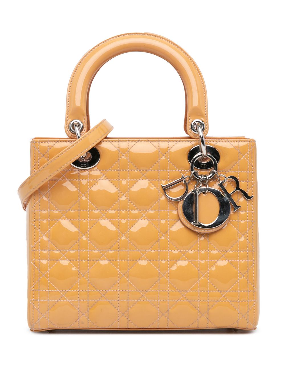 Christian Dior Pre-Owned Patent Cannage Lady Dior 中号斜挎包（2014年典藏款） - 褐色