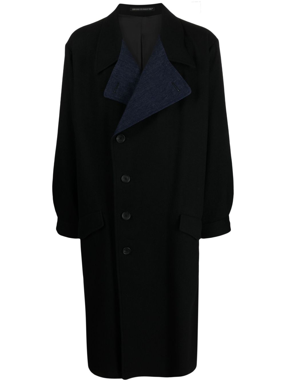 Yohji Yamamoto 梯形翻领毛粘教练风衣 - 黑色