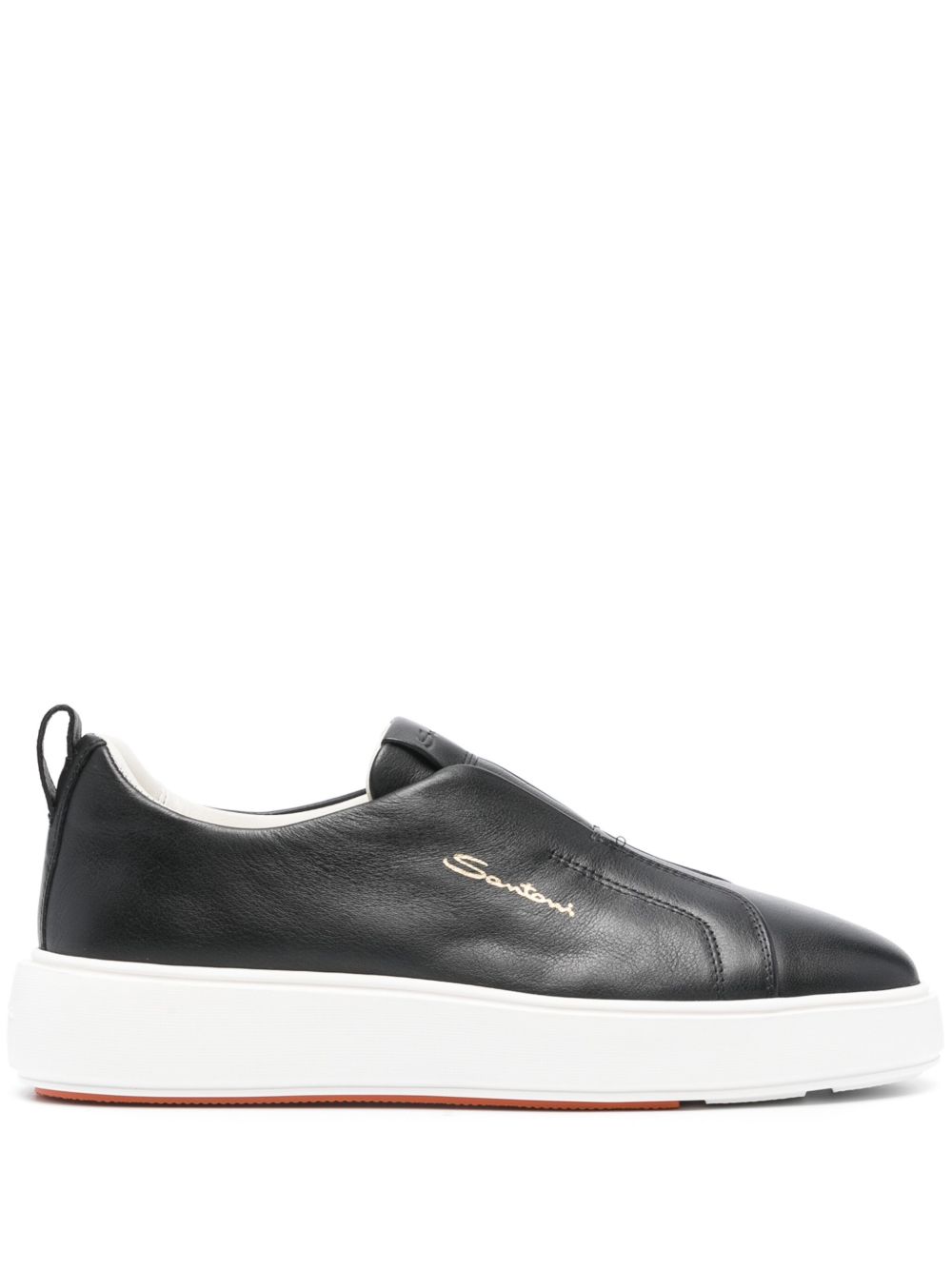Santoni logo印花皮质运动鞋 - 黑色
