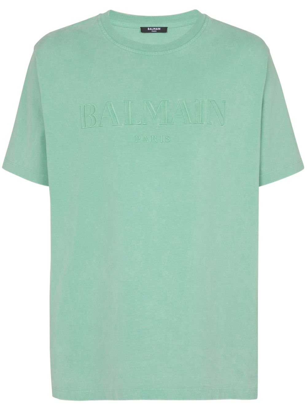Balmain logo刺绣棉T恤 - 绿色