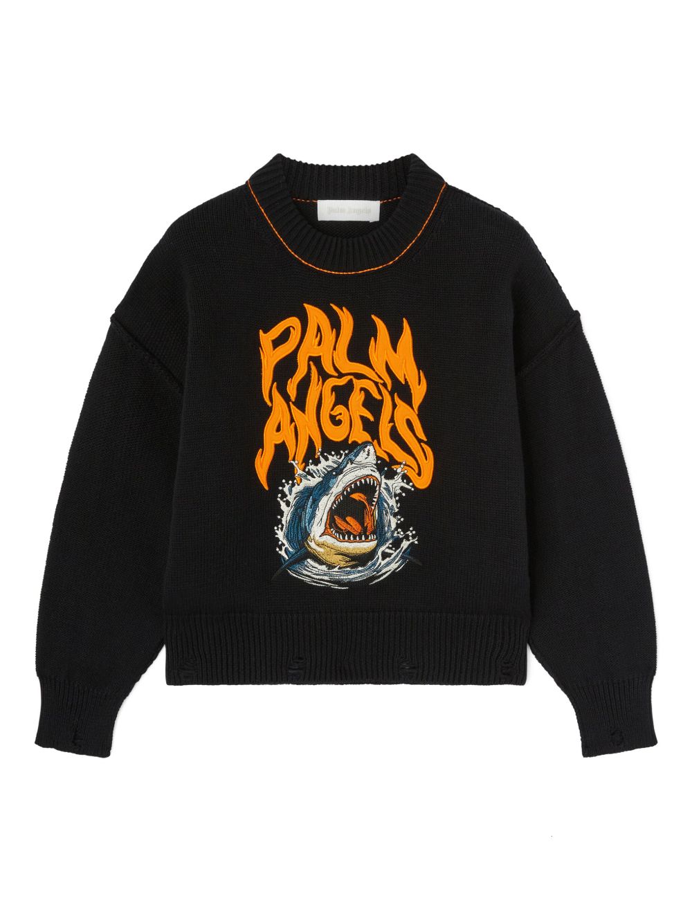 Palm Angels Kids 刺绣鲨鱼针织毛衣 - 黑色