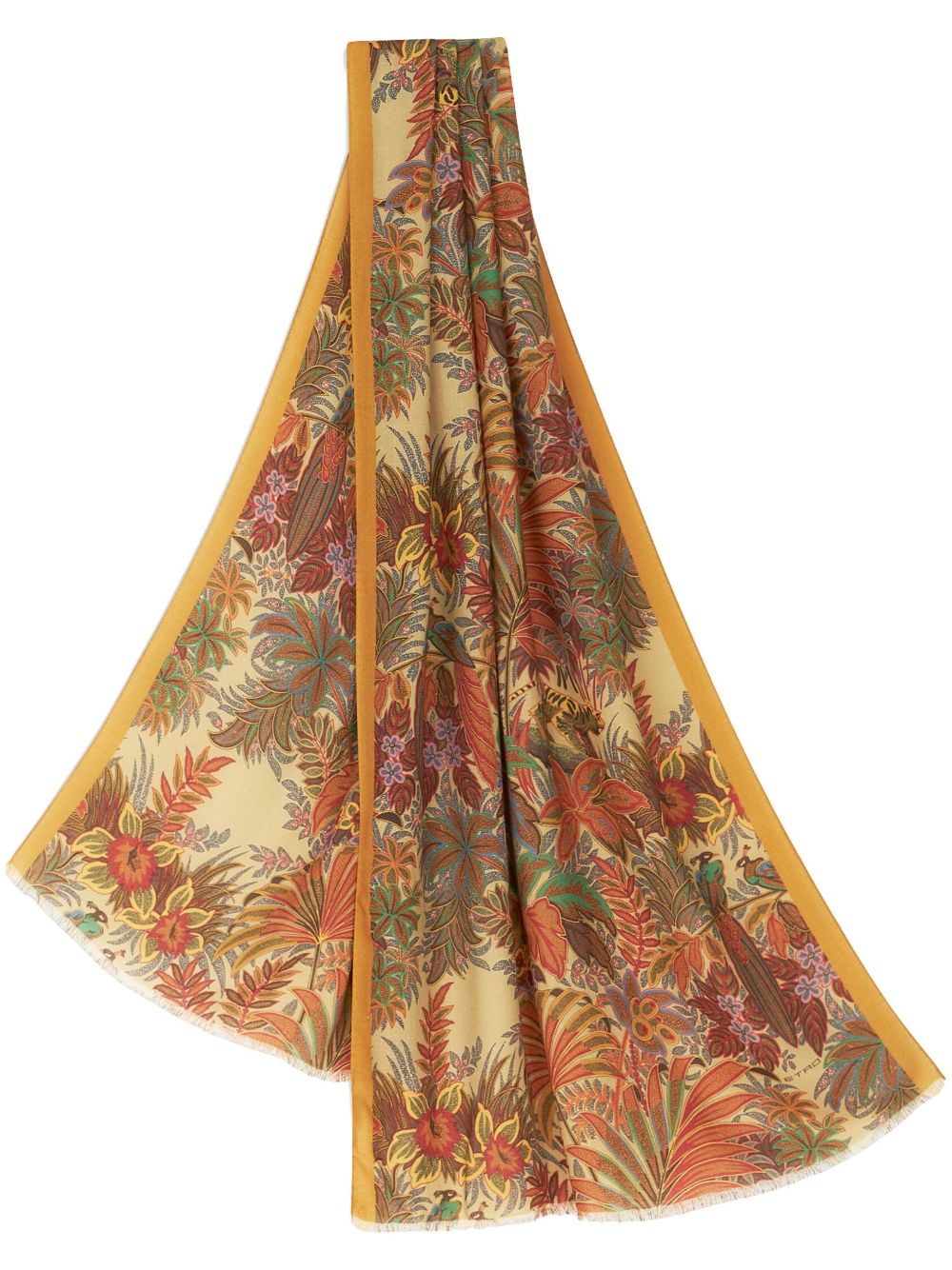 ETRO 花卉印花磨损边围巾 - 彩色