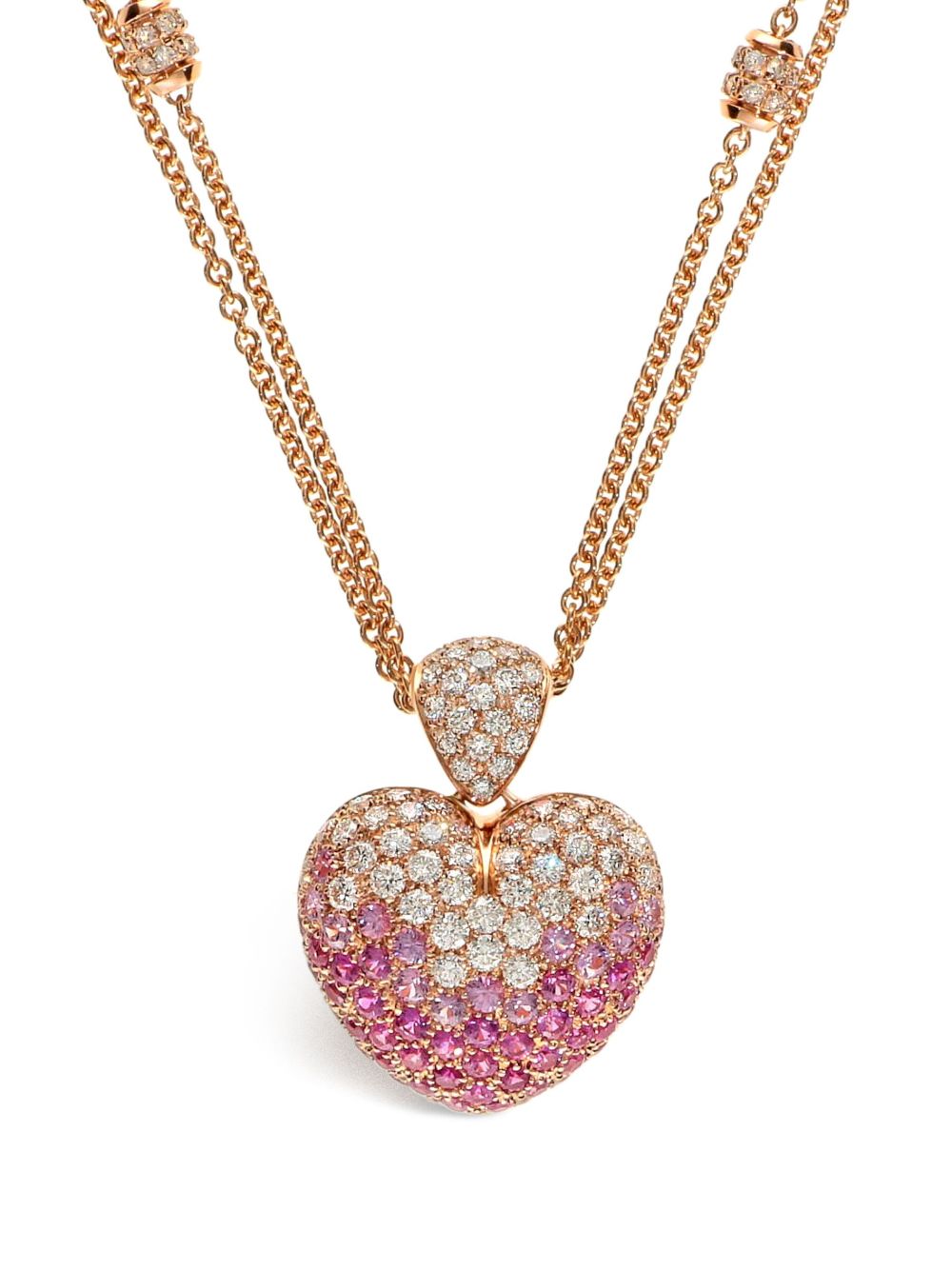 LEO PIZZO Amore 18K玫瑰金钻石蓝宝石心形吊饰项链 - 粉色