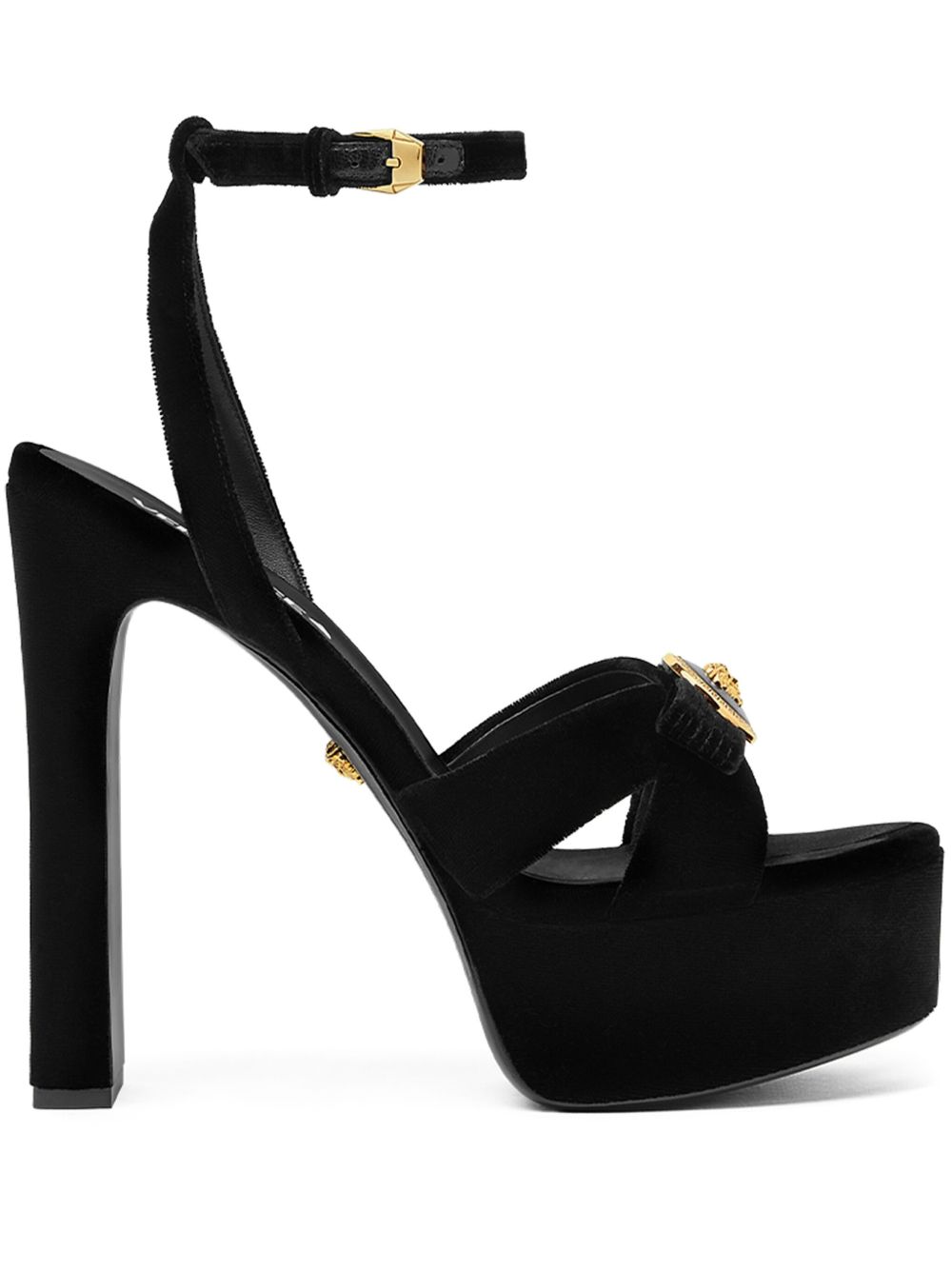 Versace Gianni Ribbon 丝绒高跟凉鞋（14厘米） - 黑色