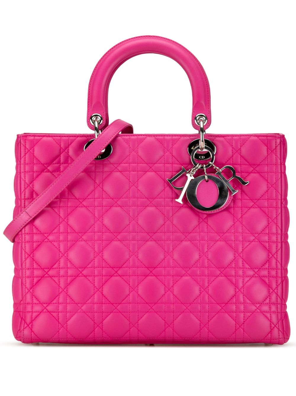 Christian Dior Pre-Owned Large Lambskin Cannage Lady Dior 斜挎包（2011年典藏款） - 粉色