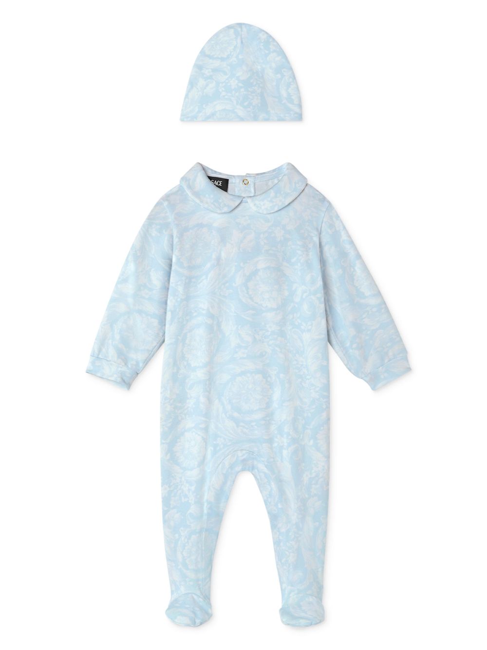 Versace Kids 巴洛克印花平纹针织连体衣套装 - 蓝色