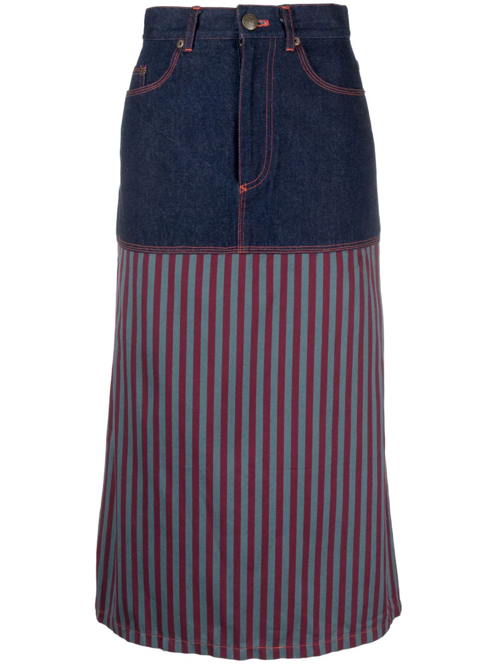 Jean Paul Gaultier Pre-Owned 拼接条纹牛仔半身裙（1990年代典藏款） - 蓝色