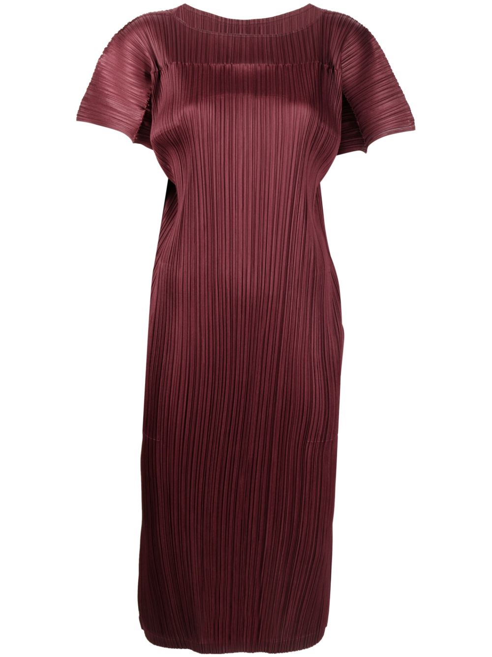 Pleats Please Issey Miyake 细褶一字领中长连衣裙 - 红色