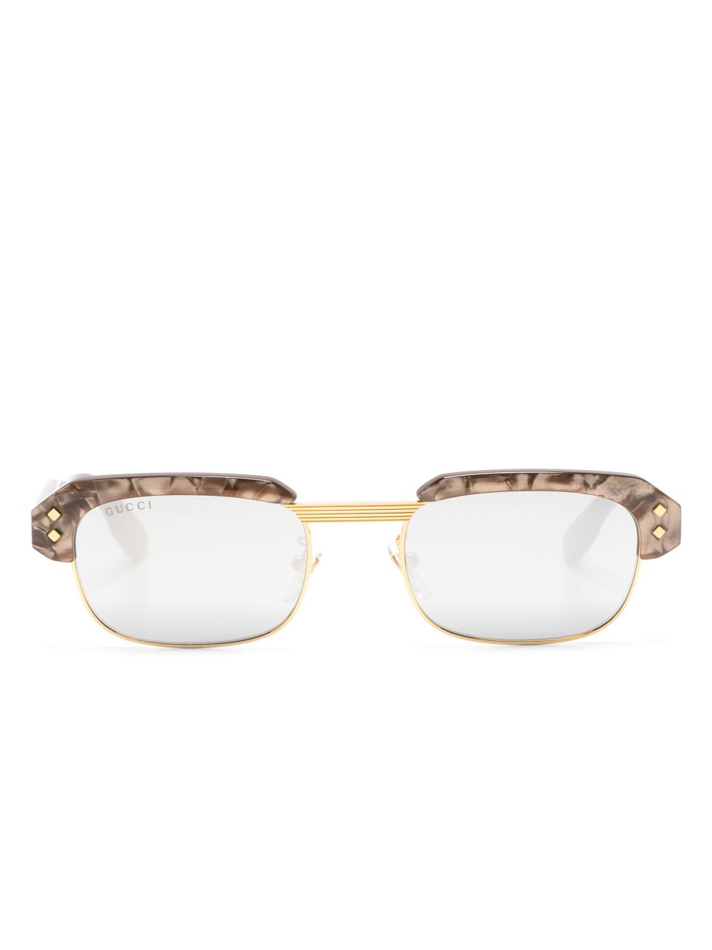 Gucci Eyewear logo长方形镜框太阳眼镜 - 褐色