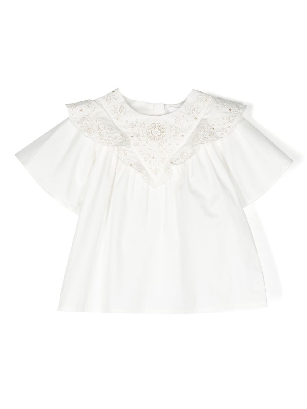 Chloé Kids 马德拉刺绣府绸罩衫 - 白色