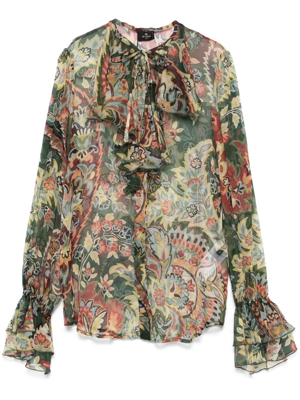 ETRO 荷叶边细节绉纱衬衫 - 绿色