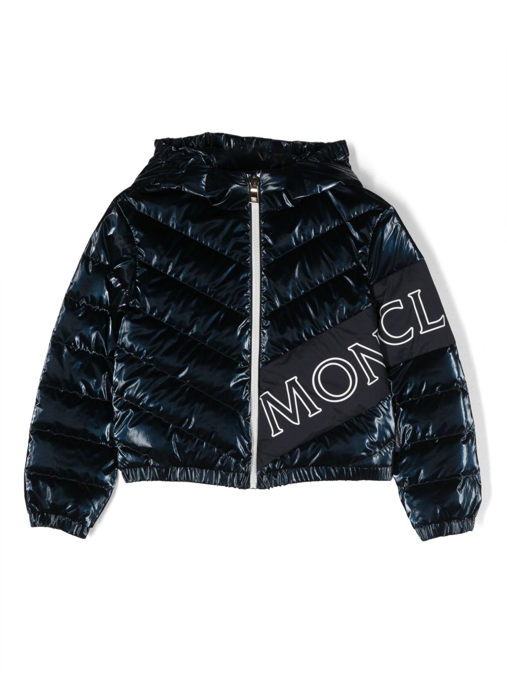 Moncler Enfant Vonnes 人字斜纹针织绗缝填充夹克 - 蓝色