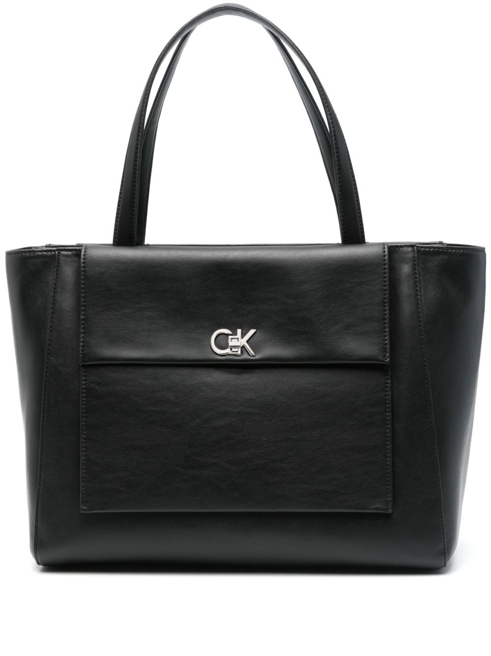 Calvin Klein logo标牌手提包 - 黑色