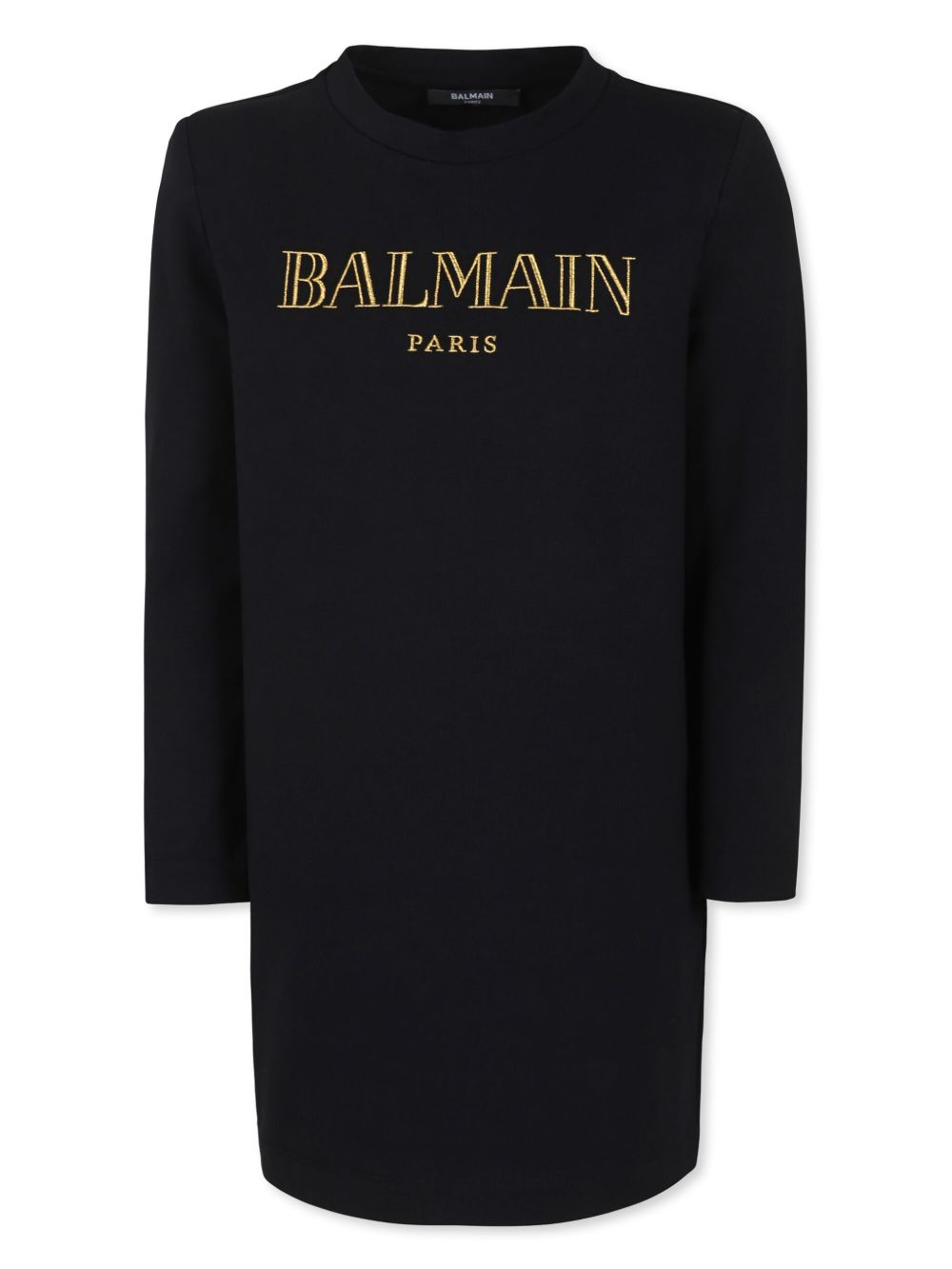 Balmain Kids logo刺绣平纹针织连衣裙 - 黑色