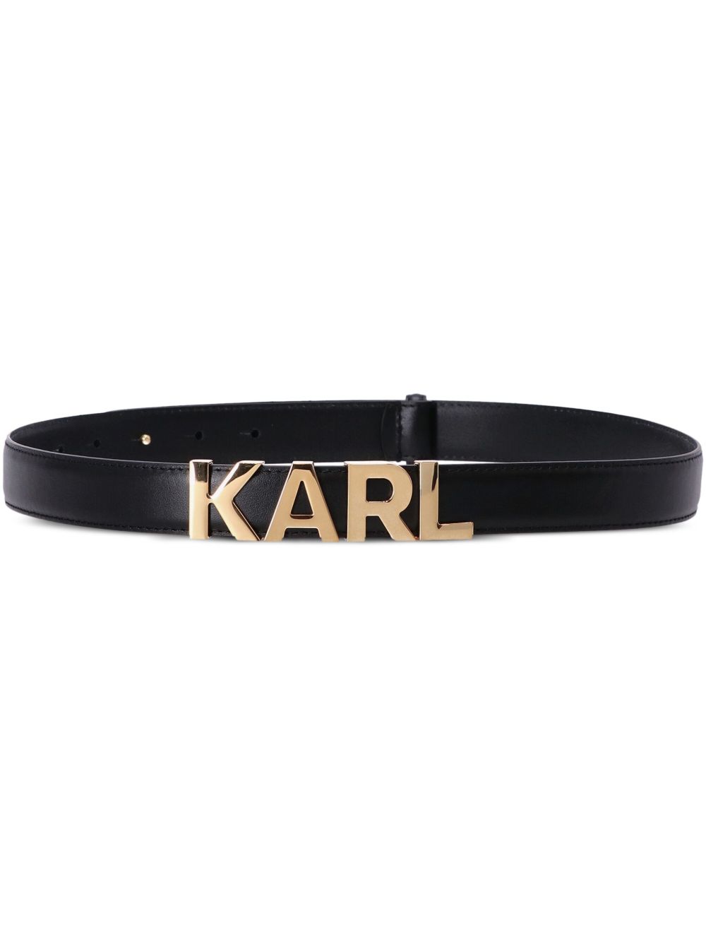 Karl Lagerfeld logo扣环皮质腰带 - 黑色