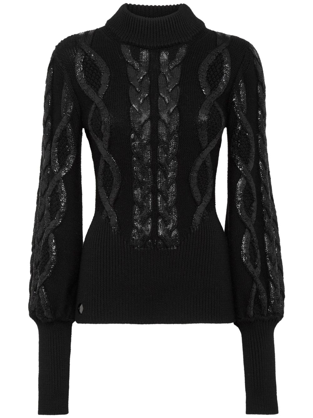 Philipp Plein 粗绞花针织仿绒毛衣 - 黑色