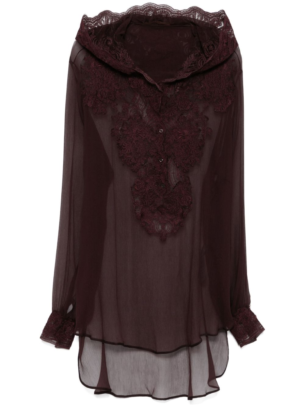 Ermanno Scervino 花卉贴花真丝连帽衫 - 褐色