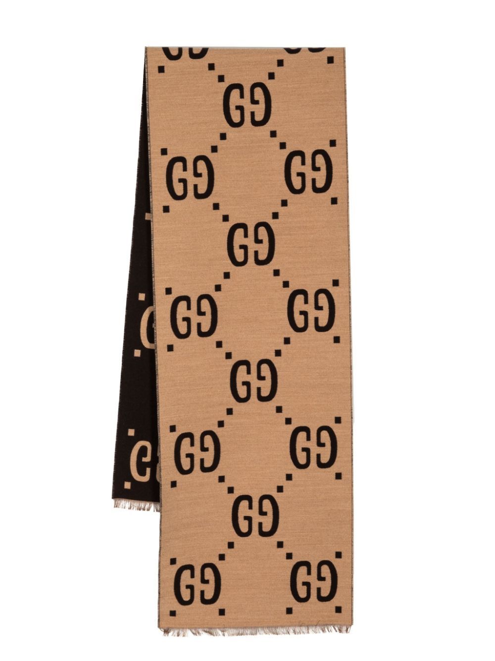 Gucci GG 提花磨损边围巾 - 褐色