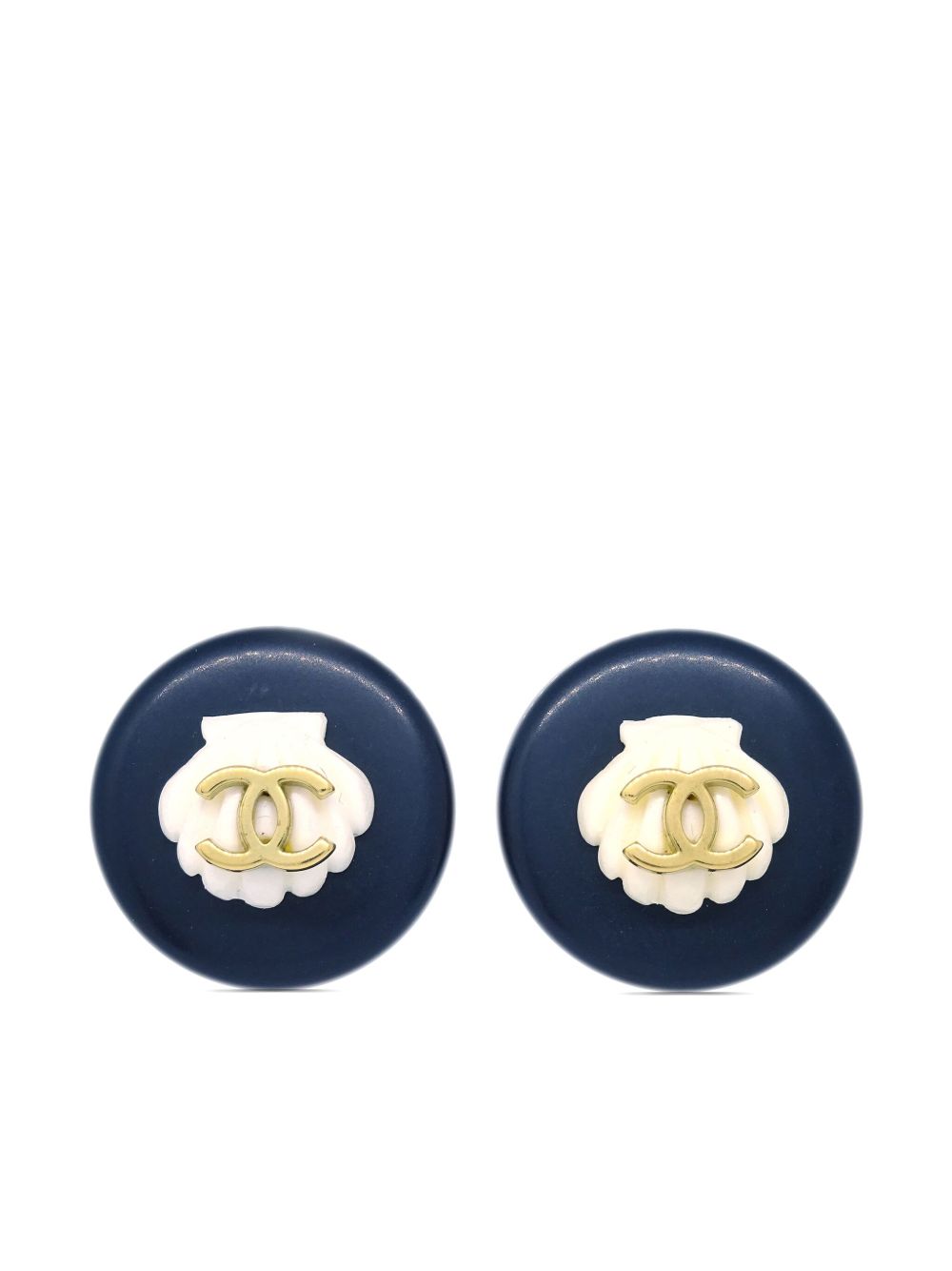 CHANEL Pre-Owned CC logo贝壳图案纽扣夹扣式耳环（1996年典藏款） - 黑色