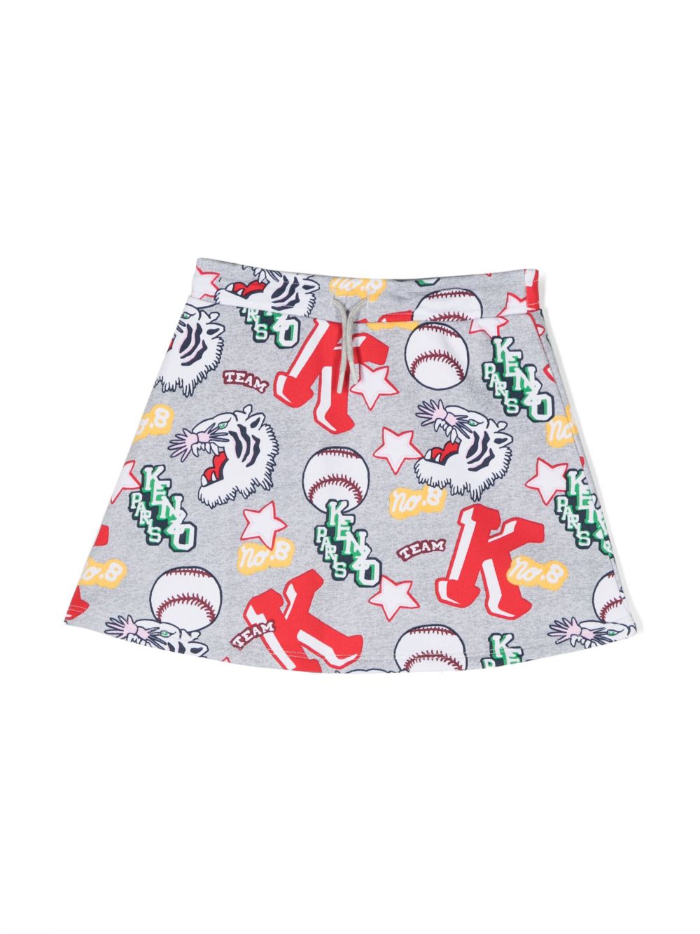 Kenzo Kids Varsity Tiger 印花抽绳半身裙 - 灰色